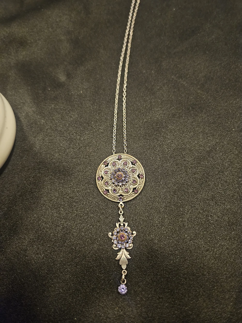 Vintage Purple Crystal Pendant/Brooch Necklace - Women Jewelry